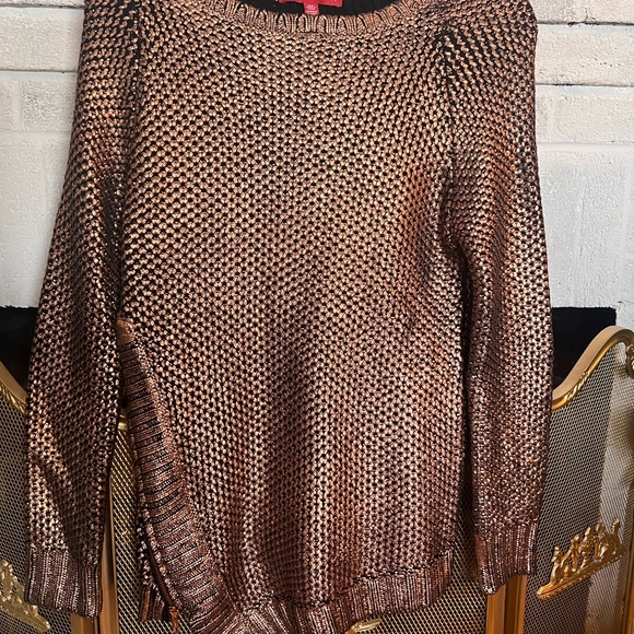 Saks Fifth Avenue Gold Metallic Knit Sweater - Picture 2 of 7